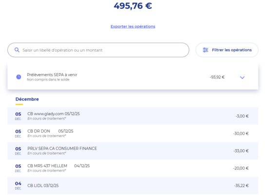 5 dernière transactions